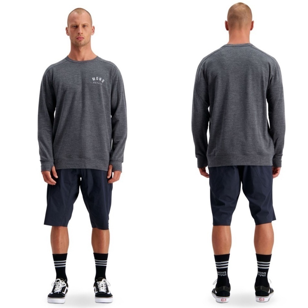 Mons Royale Crew Neck sweater size L grey Long Sleeve merino wool Covert Lite